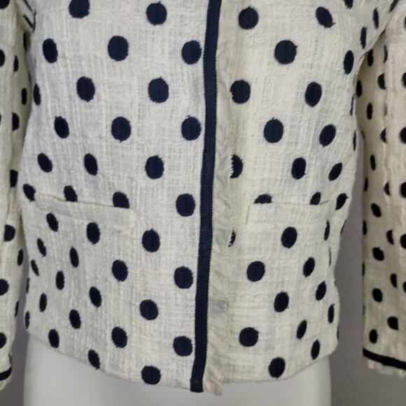 J. CREW Jacket in Polka Dot Textured Tweed Blazer Size 0 White Navy - Picture 14 of 16